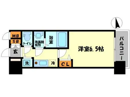 プレサンス四天王寺前夕陽ケ丘(1K/9階)の間取り写真