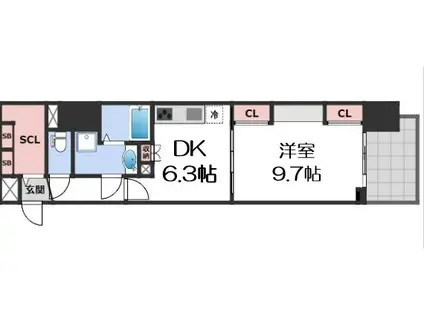 プレサンス堺筋本町駅前(1DK/4階)の間取り写真