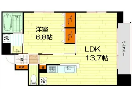 ベルフェリーク天満橋(1LDK/12階)の間取り写真