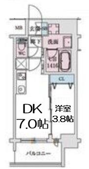 スプランディッド弁天町DUE(1DK/2階)の間取り写真