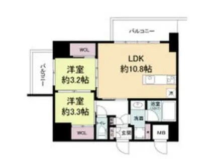 セレニテフラン難波(2LDK/9階)の間取り写真