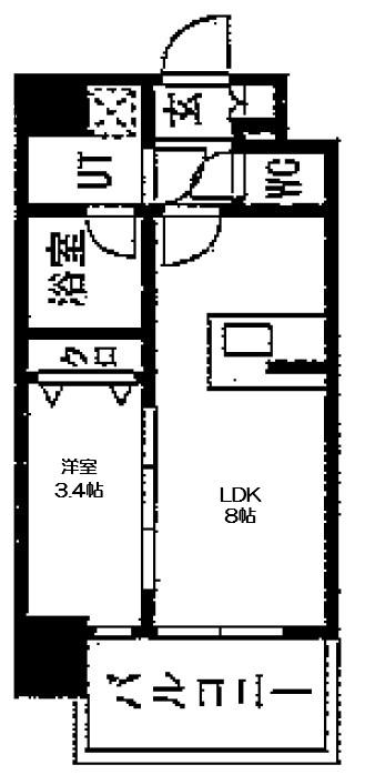 エスリードレジデンス大阪福島シティスクエア(1LDK/4階)の間取り写真