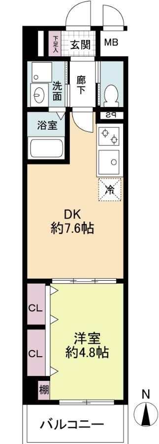 パークフラッツ新大阪(1DK/2階)の間取り写真