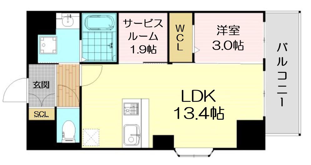 プレサンスNEO九条ディアシス(1SLDK/4階)の間取り写真