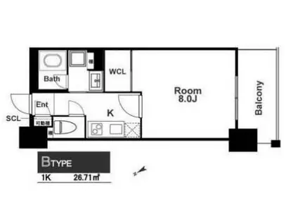 アスヴェル阿波座BLUE EARTH(1K/12階)の間取り写真