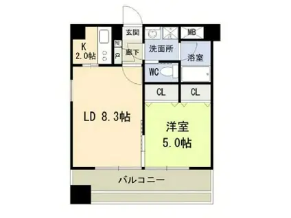 コスモリード谷町六丁目旧名称ドゥーエ谷町(1LDK/5階)の間取り写真