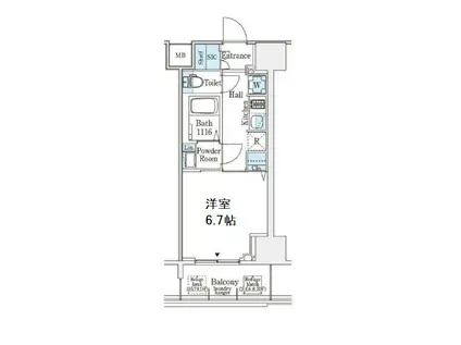 ジオエント新町(1K/3階)の間取り写真