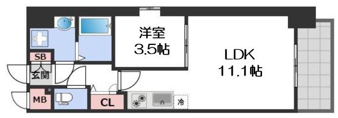 プレサンス堺筋本町エグゼブラン(1LDK/5階)の間取り写真