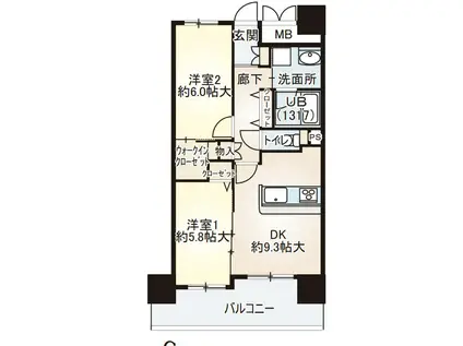 ベリー海老江(2LDK/9階)の間取り写真