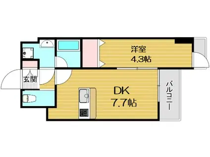 プレジオ難波ASIAN(1DK/11階)の間取り写真