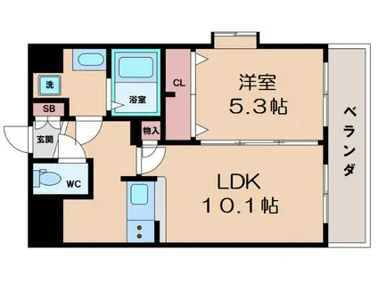 ラムール難波西(1LDK/3階)の間取り写真