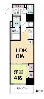 RISING MAISON 本町橋(1LDK/2階)の間取り写真