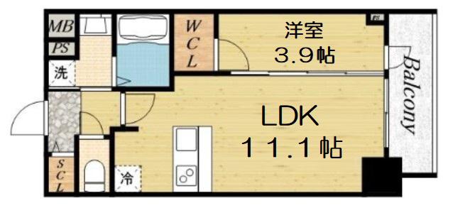 プレサンス京町堀(1LDK/3階)の間取り写真