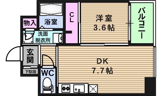 アリス・マナーガーデン谷町(1DK/2階)の間取り写真