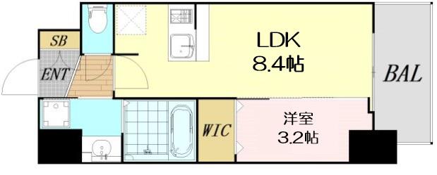 ソルテラスOSAKA緑橋クレアスト(1LDK/14階)の間取り写真
