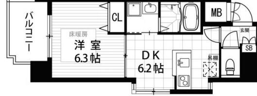 GALLERY谷町(1DK/9階)の間取り写真