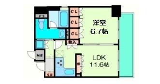 リーガル京町堀(1LDK/2階)の間取り写真