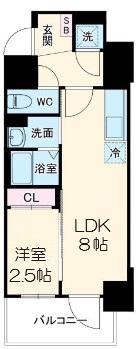 エスリードレジデンス本町パークフロント(1LDK/15階)の間取り写真