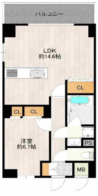 レクシア千代崎(1LDK/4階)の間取り写真