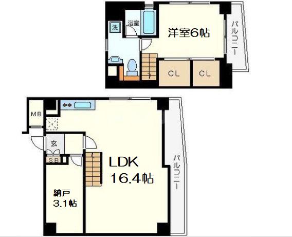 南堀江アパートメントリオ(1LDK/6階)の間取り写真