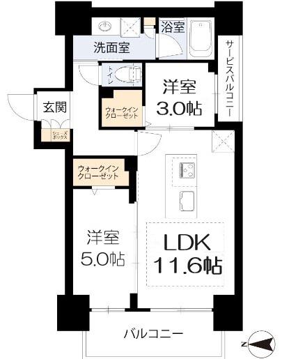 アーバネックス南新町(2LDK/9階)の間取り写真