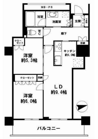 阿波座ライズタワーズフラッグ46(2LDK/32階)の間取り写真