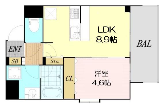 ルフォンプログレ南森町(1LDK/9階)の間取り写真