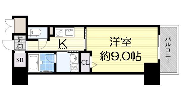 ドゥーエ立売堀(1K/4階)の間取り写真
