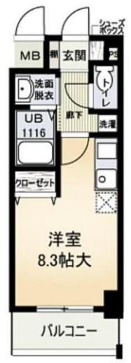 ウィスタリア新北野(ワンルーム/8階)の間取り写真