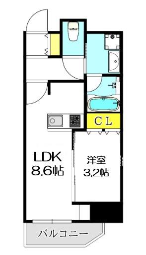 ザ・パークハビオ同心プレイス(1LDK/2階)の間取り写真