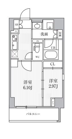 シーズンフラッツ靭本町(2K/6階)の間取り写真