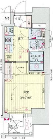 プレサンス新町ウィズ ジョイ(1K/8階)の間取り写真