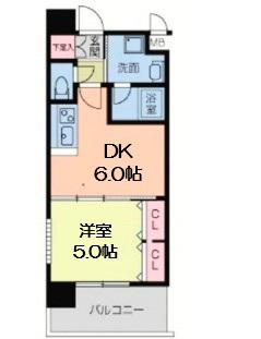 グランシス難波西(1DK/2階)の間取り写真