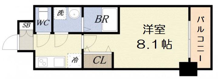 S-RESIDENCE阿波座ウエスト(1K/4階)の間取り写真