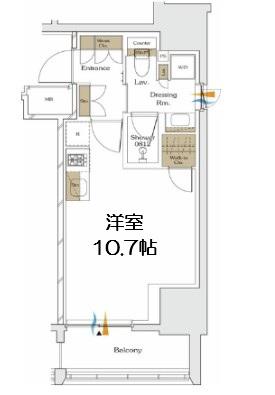 ザ・パークハビオ谷町六丁目クロス(ワンルーム/14階)の間取り写真