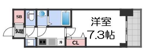 プランドール北浜(1K/3階)の間取り写真