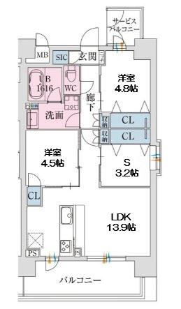 スプランディッド難波VII(2SLDK/2階)の間取り写真