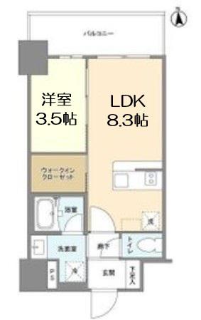 リヴェント難波ウエスト(1LDK/9階)の間取り写真