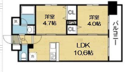 スプランディッド玉造DUE(2SLDK/10階)の間取り写真