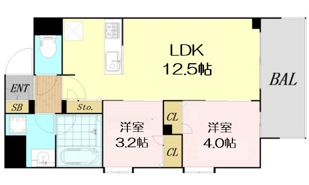 ルフォンプログレ南森町(2LDK/4階)の間取り写真