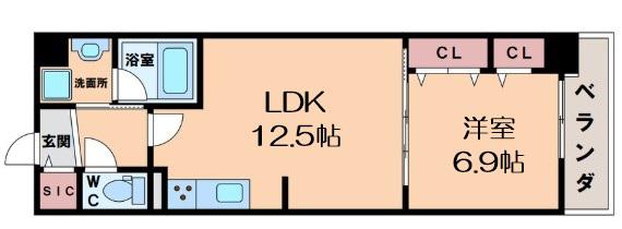 グランセジュール大国町(1LDK/8階)の間取り写真