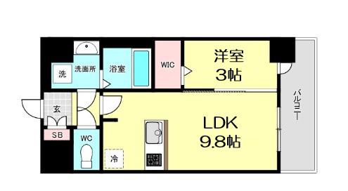 ALIVISドーム前(1LDK/11階)の間取り写真