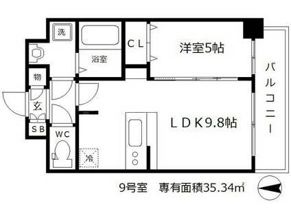 プレサンス扇町駅前(1LDK/15階)の間取り写真
