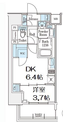 ジオエント新町(1DK/3階)の間取り写真