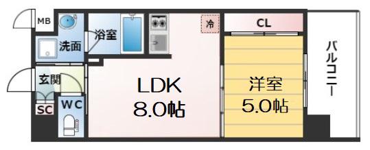 スワンズシティ中之島クロス(1LDK/4階)の間取り写真