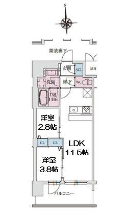 スプランディッド大阪イースト(2LDK/8階)の間取り写真