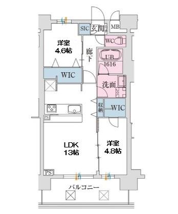 スプランディッド難波VII(2LDK/2階)の間取り写真