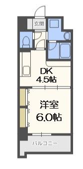 ブランクレール谷町(1DK/8階)の間取り写真
