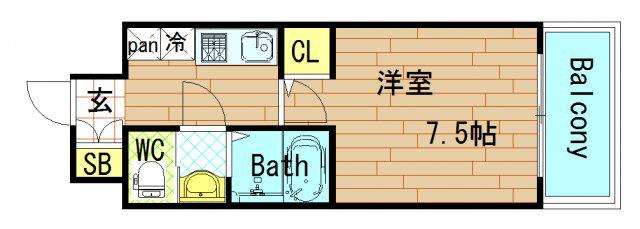 ミアカーサあわざ(1K/2階)の間取り写真