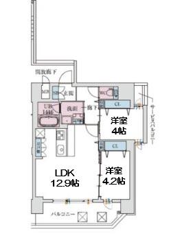 スプランディッド梅田ウエスト(2LDK/4階)の間取り写真